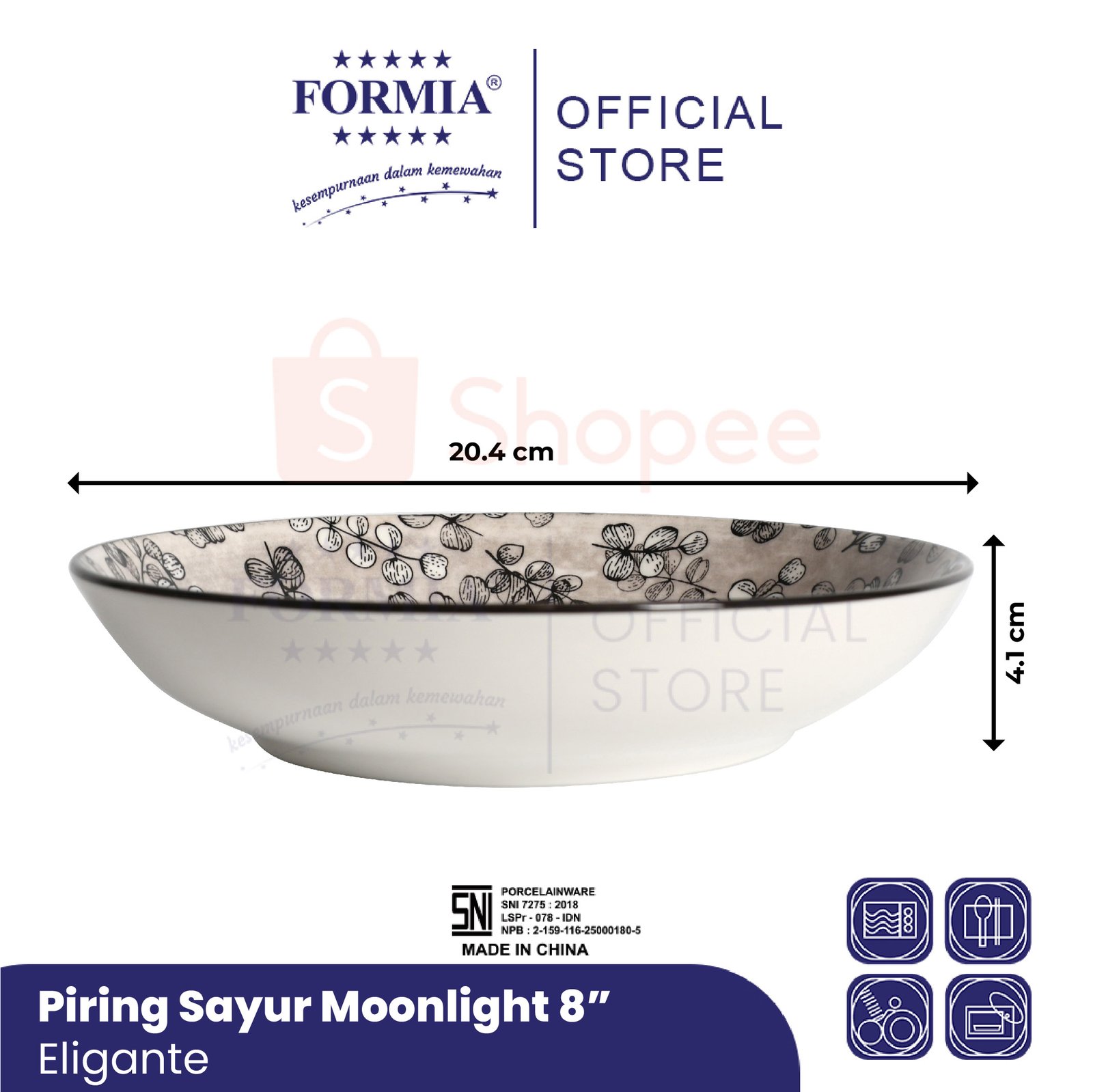 Formia Piring Makan Keramik 8 inci Eligante - 6 pcs - Gambar 3