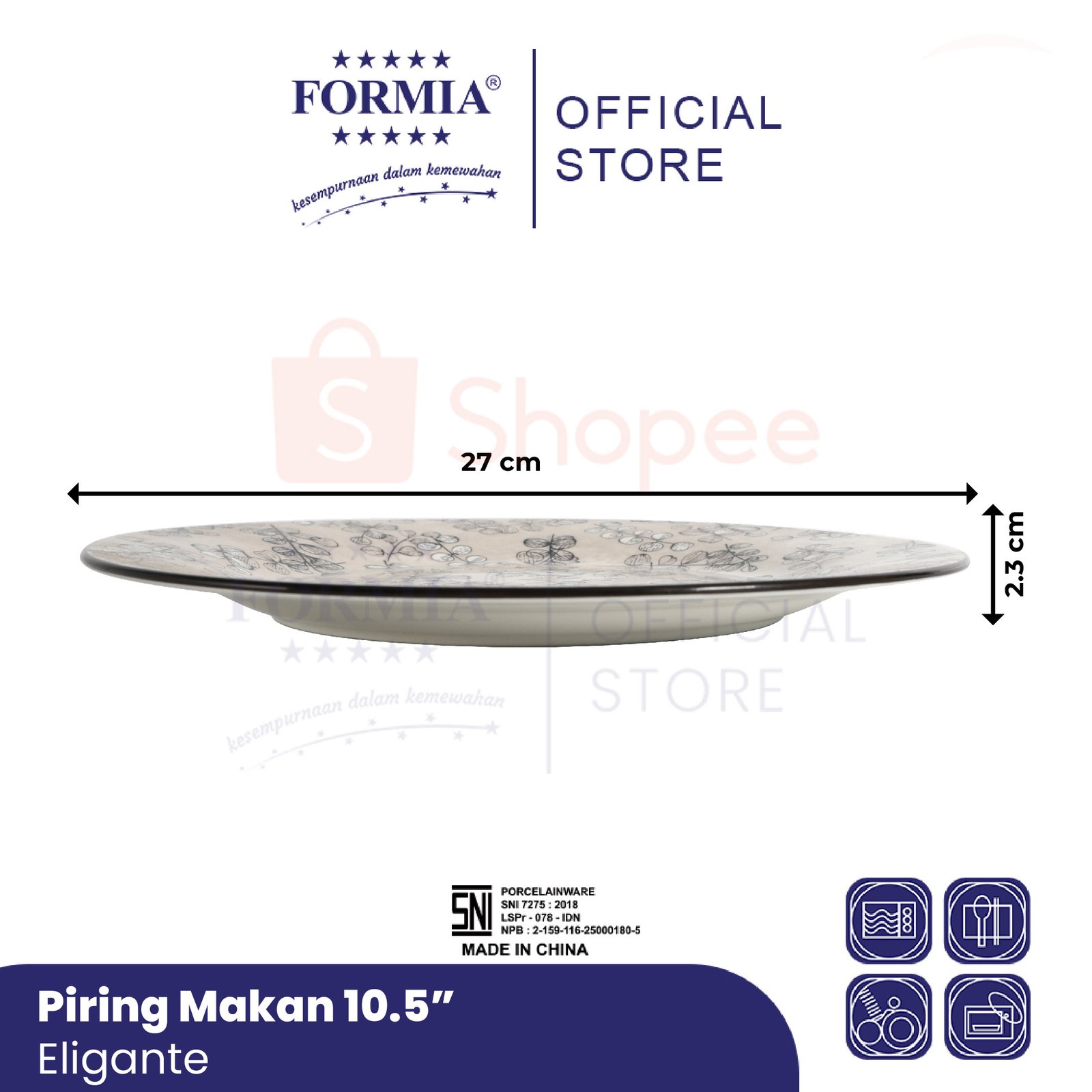 Formia Piring Makan Keramik Eligante 10,5 inci - 6pcs - Gambar 3