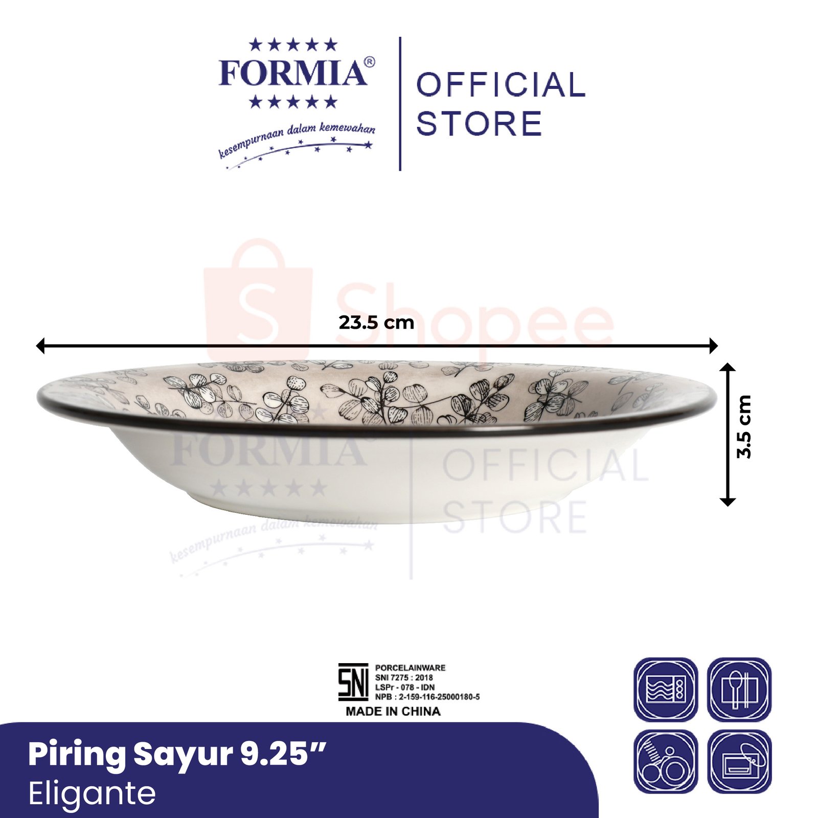 Formia Piring Makan 9,25"Keramik Eligante - 6 pcs - Gambar 3